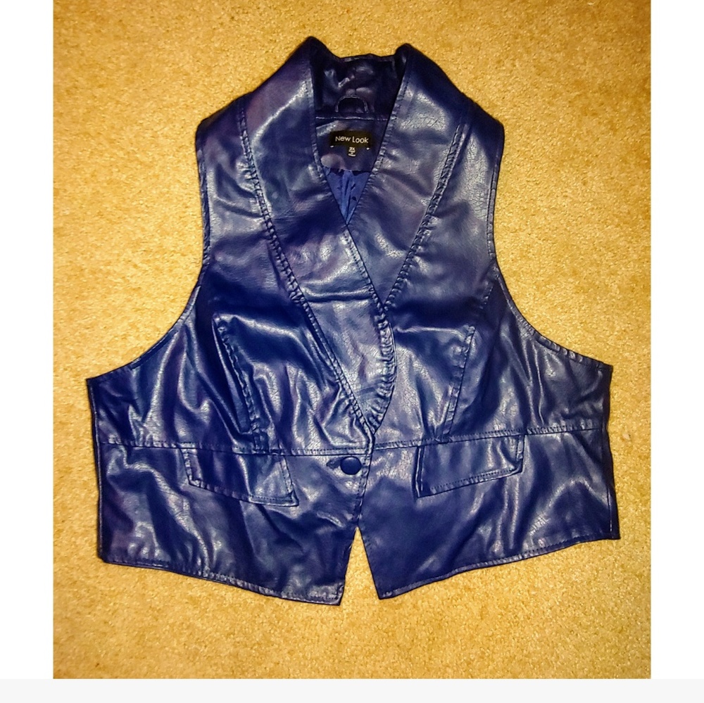 NWOT faux leather navy vest!!